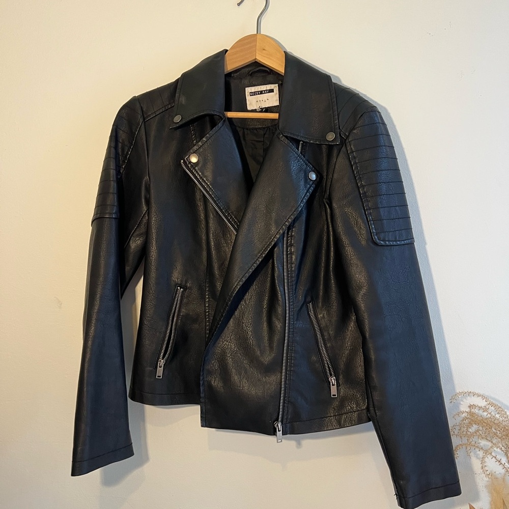 Noisy may Black Vegan Leather Jacket - frayed collar needs repair.